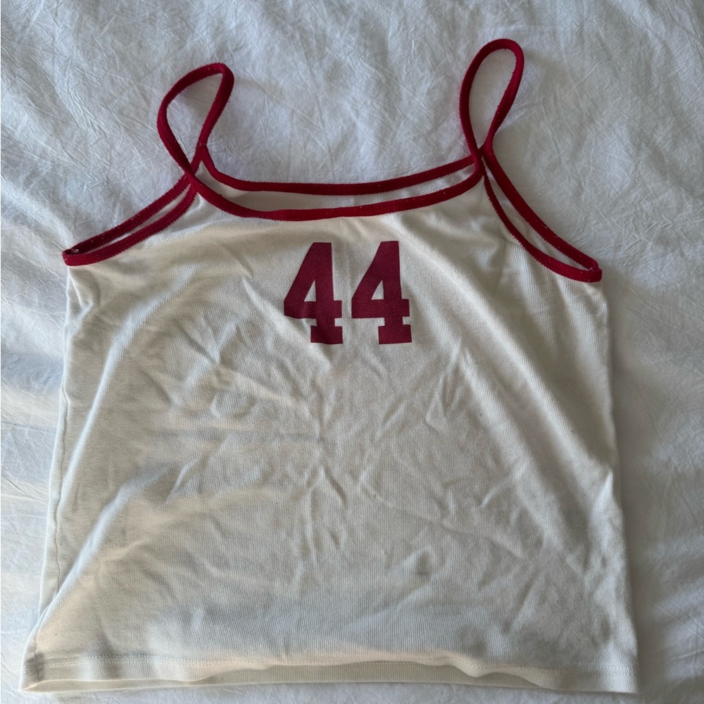 Brandy Melville White Tank Top with Red Straps and Number 44